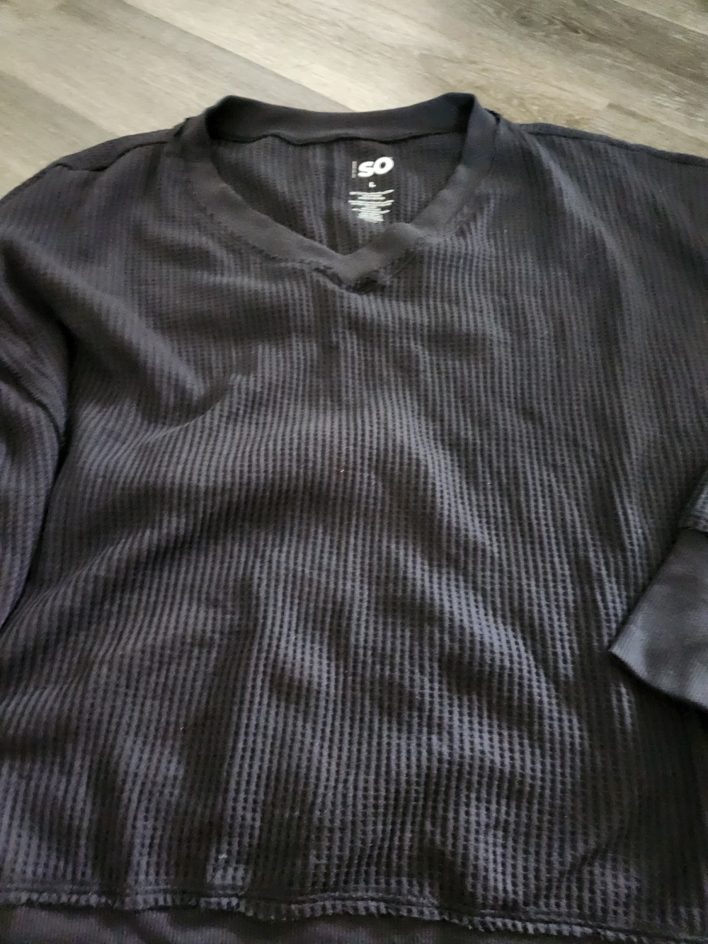 Womens Black Waffle Texture V-Neck Pullover Large